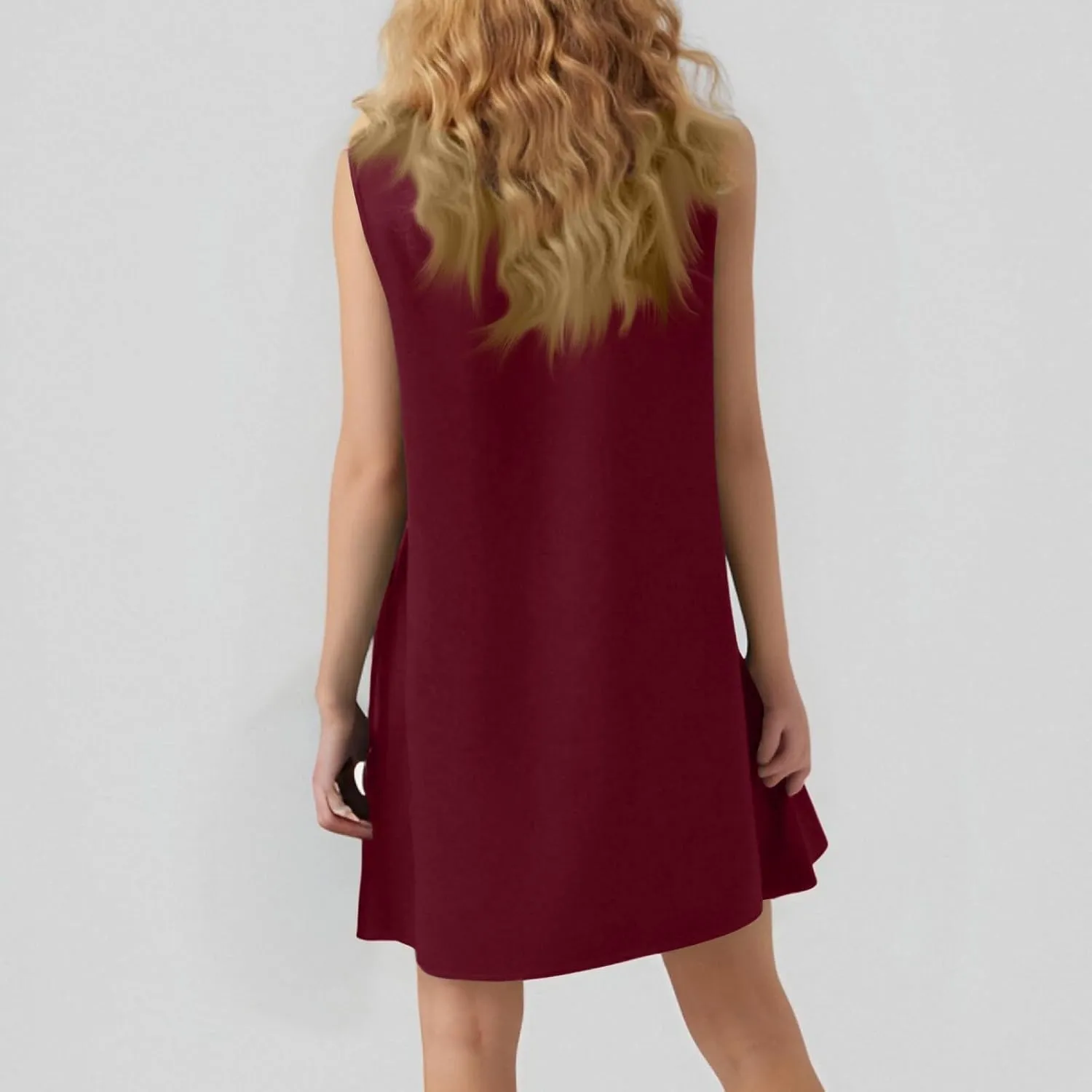 Women's Ruffle Hem Sleeveless Tank Dress Round Neck Casual Jacquard Hem Smock Summer Mini Dresses Sleeveless Dress for Women