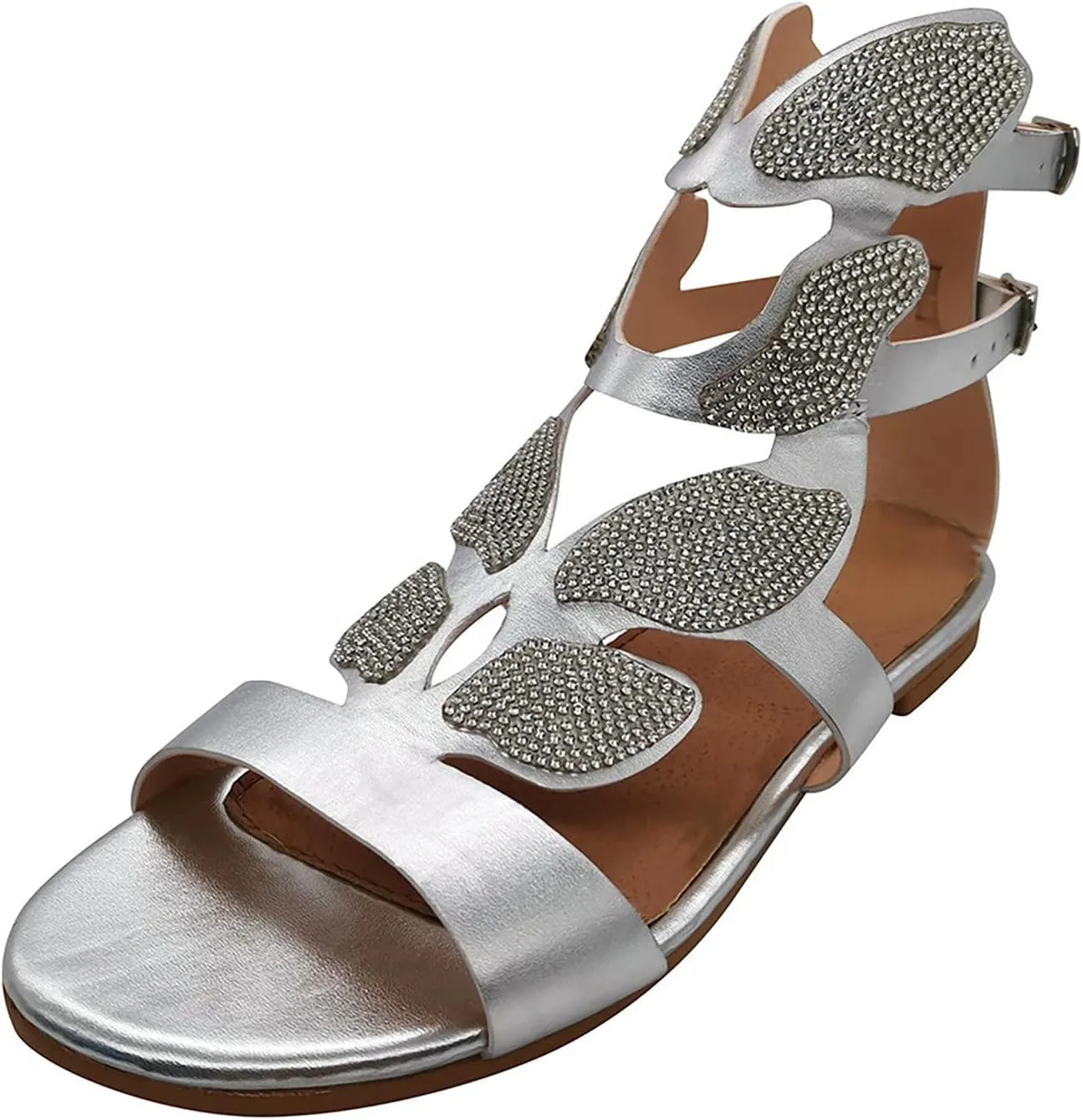 Women's Sandals Summer Crystal Women's Rhinestone Heel Fashion Ladies Casual Toe Low Open Shoes Sandals