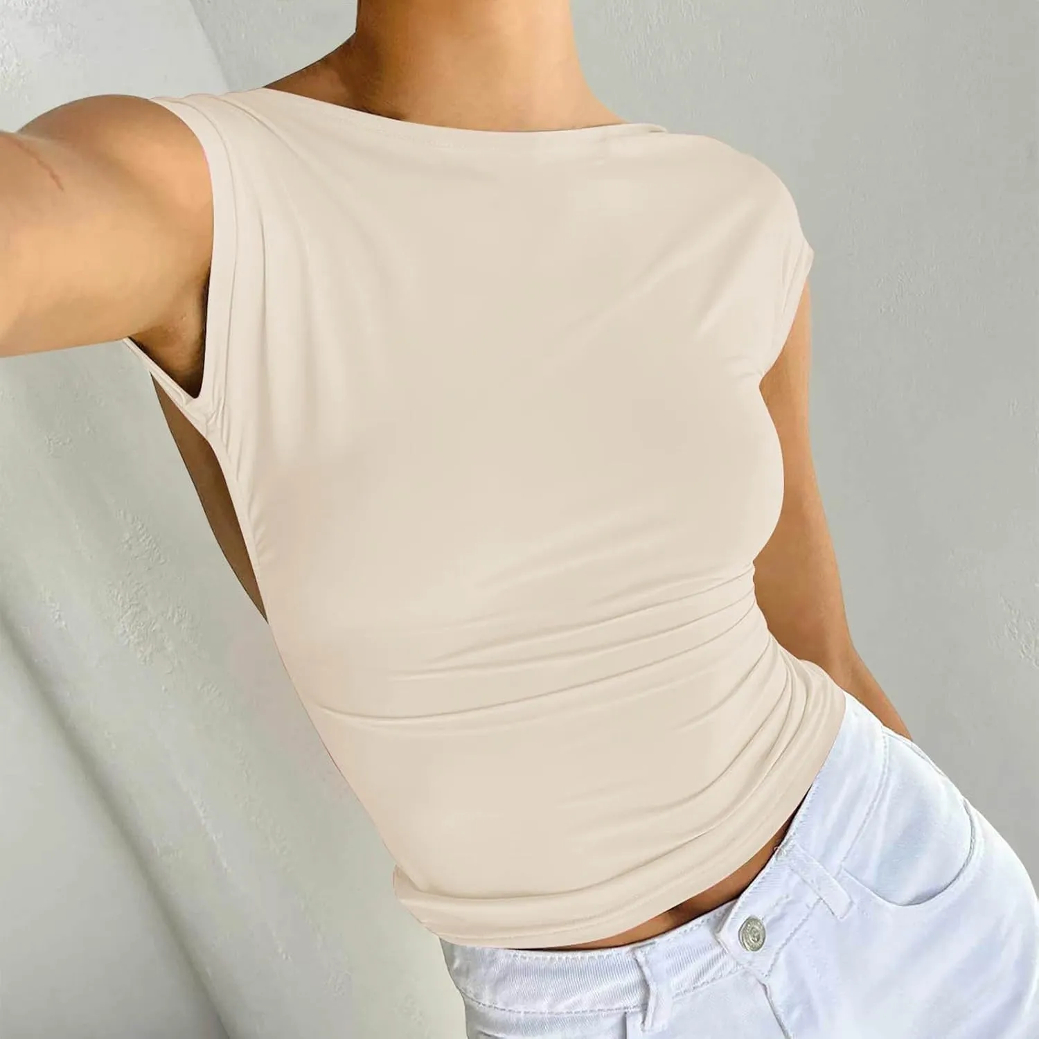 Women's Sexy Open Back Camisole 2025 Mock Neck Sleeveless Double Lined Tank Going Out Slim Fittedd Camisole Clothes