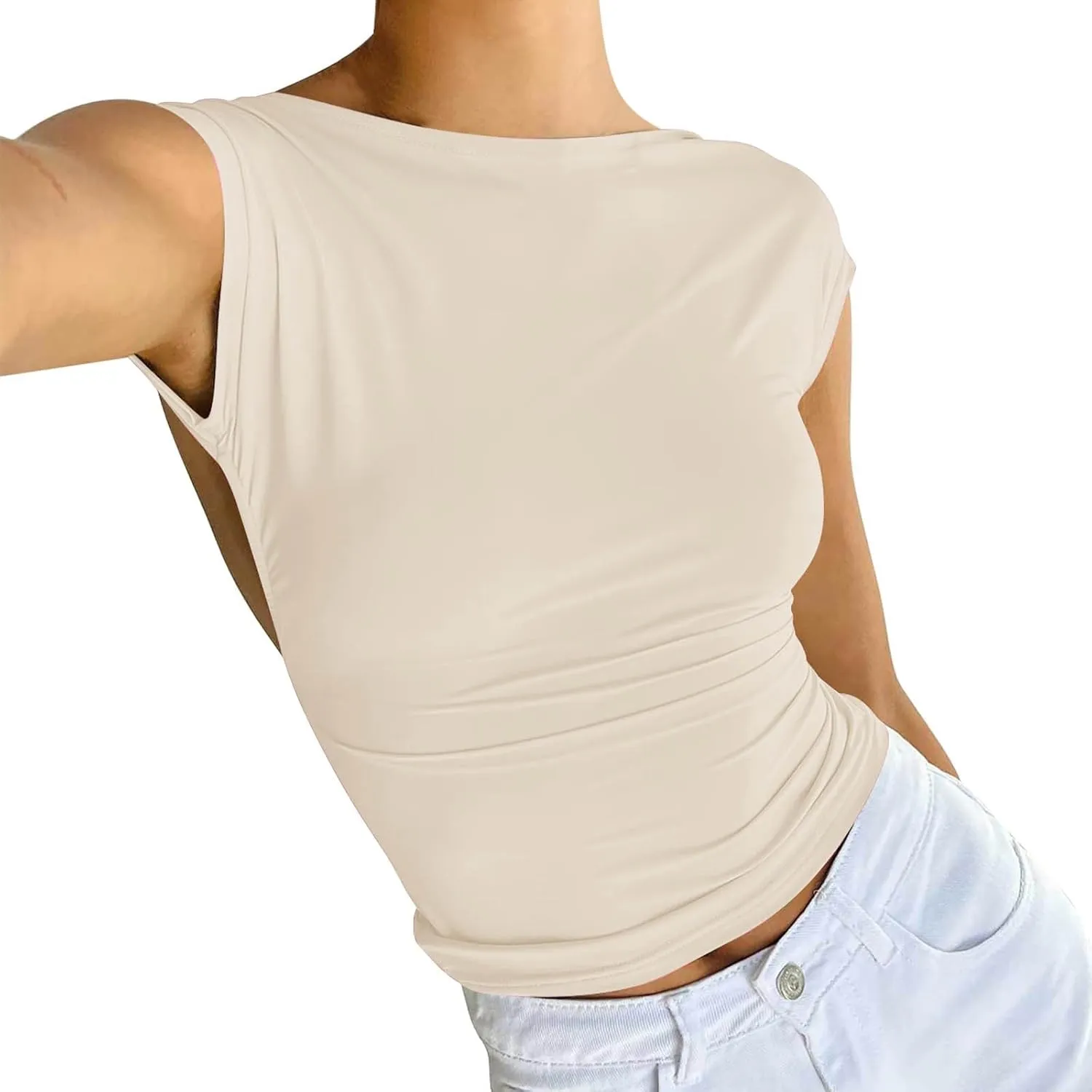 Women's Sexy Open Back Camisole 2025 Mock Neck Sleeveless Double Lined Tank Going Out Slim Fittedd Camisole Clothes