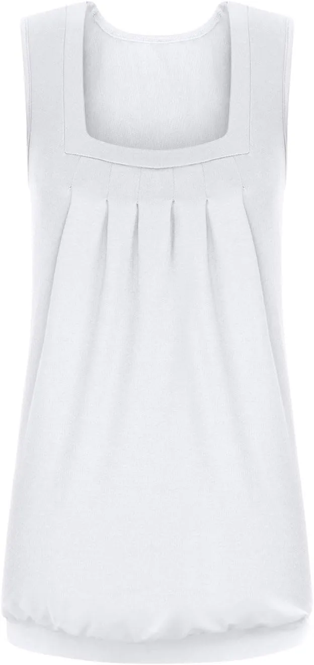 Women??s Shirt Ruffled Square Collar Tank Tops Solid Floral Printed Summer Casual Wrinkled Loose Fit Sleeveless Shirts
