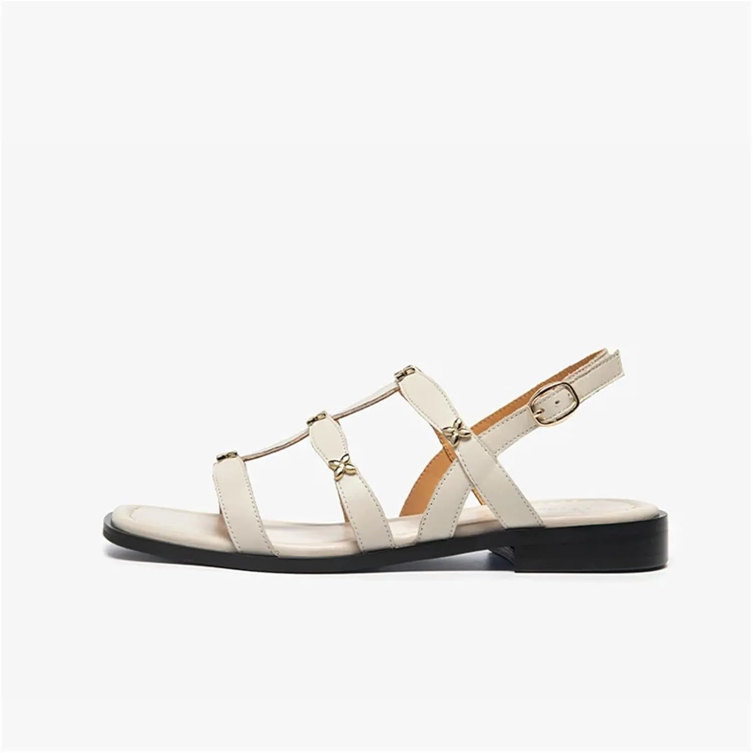 Women's Silver Thin Strap Sandals - Genuine Leather Round Toe Summer Flats
