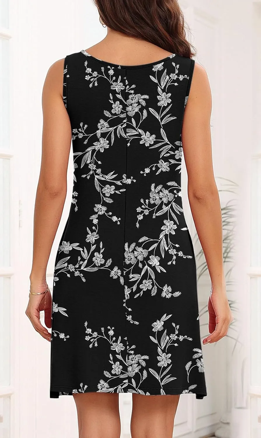 Women's Sleeveless Casual Summer Dresses Keyhole Neck Beach Mini Sundress with Pockets