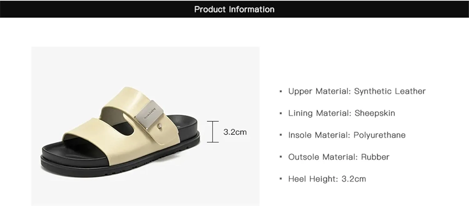 Women's Synthetic Leather Platform Slippers - Buckle Strap Summer Beach Flats