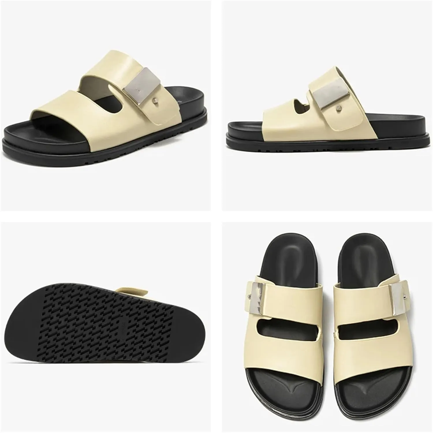 Women's Synthetic Leather Platform Slippers - Buckle Strap Summer Beach Flats