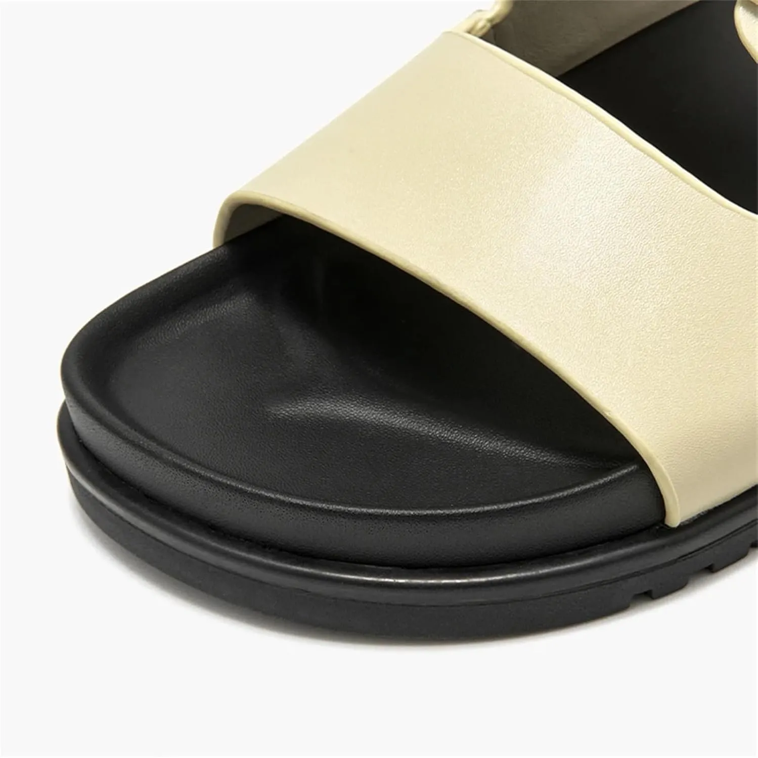 Women's Synthetic Leather Platform Slippers - Buckle Strap Summer Beach Flats