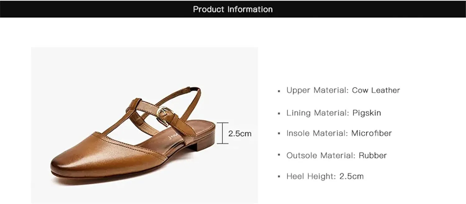 Women's T-Strap Genuine Cow Leather Sandals - Elastic Buckle Waxing Toe Summer Flats