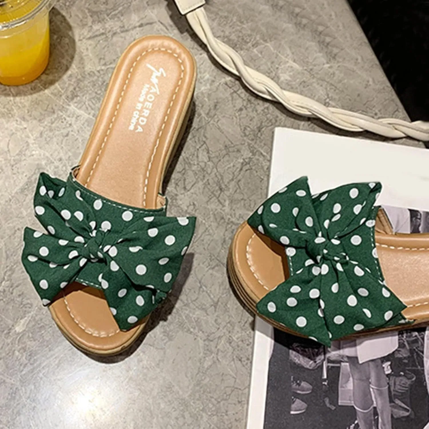 Women's Wedge Platform Sandals Open Toe Sponge Bow Thick Slippers Casual Summer Slip On Dressy Walking Classic Beach Wedding Slide Mules Vacation Travel Outdoor Roman Shoes Trendy Flip Flops
