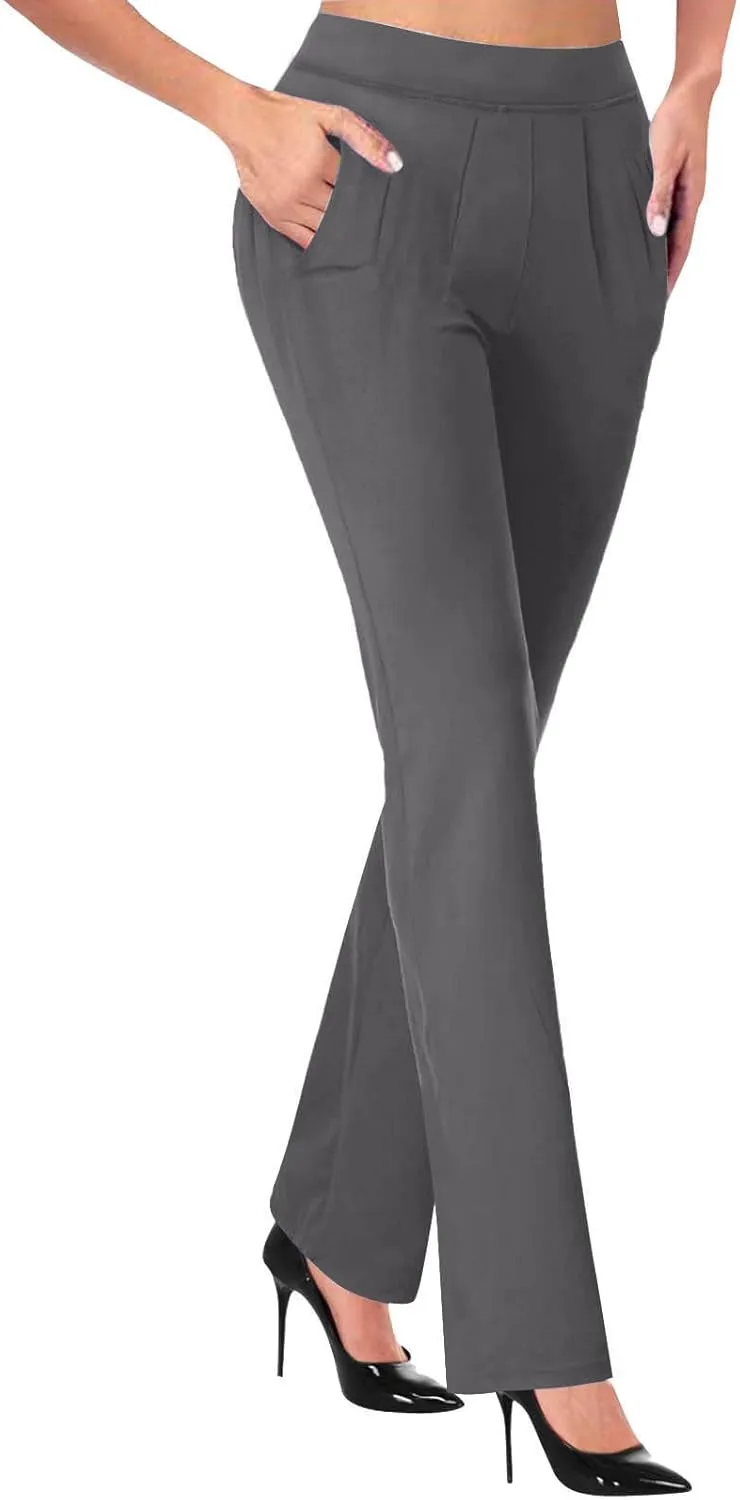Womens Work Trousers Stretch Bootleg Trouser High Waist Flared Pants Bootcut Yoga Pants Wide Leg Business Trousers
