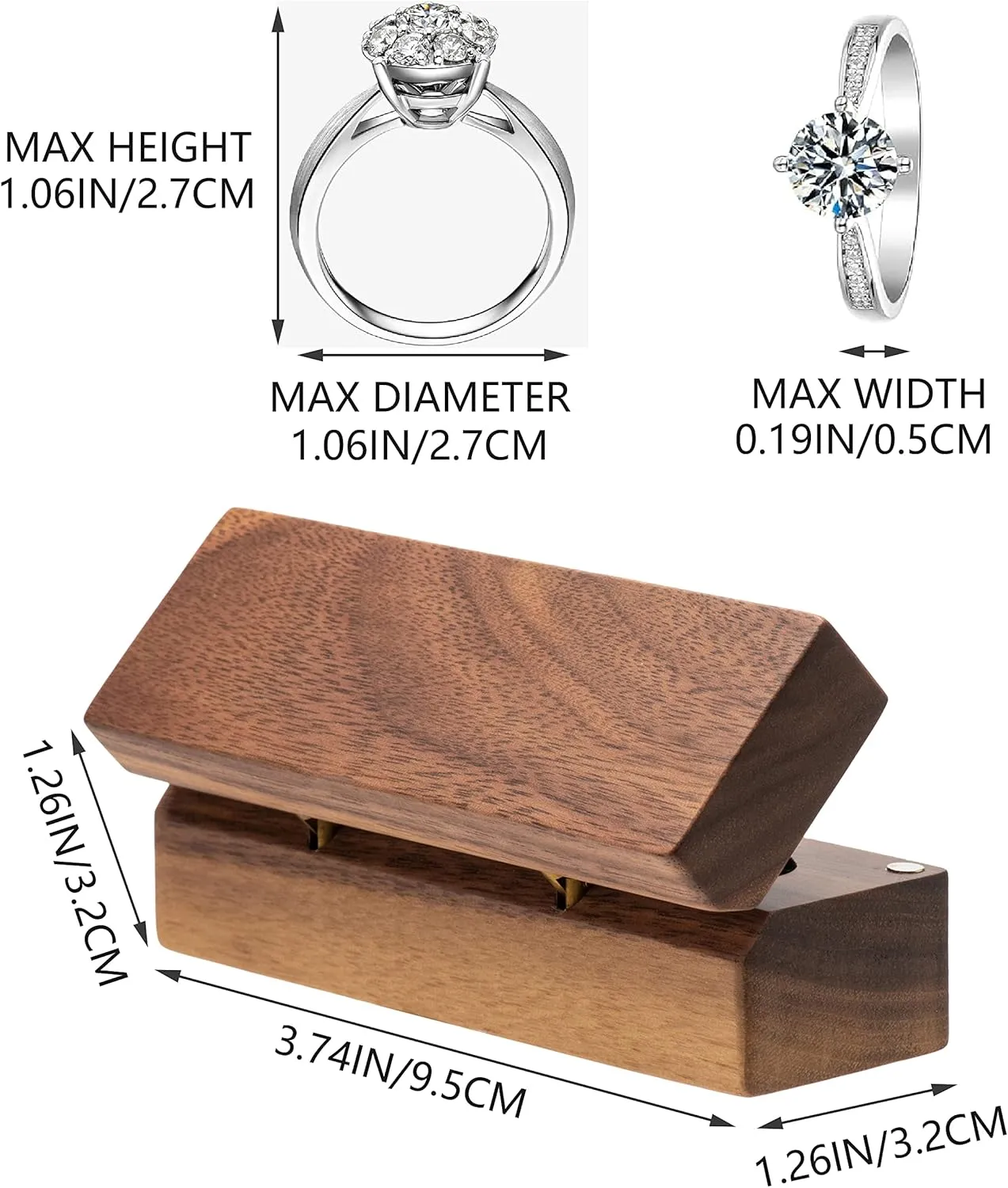 Wooden Double Ring Box for Wedding Ceremony Engagement, Ring Storage Holder Decorative Box for 2 Rings