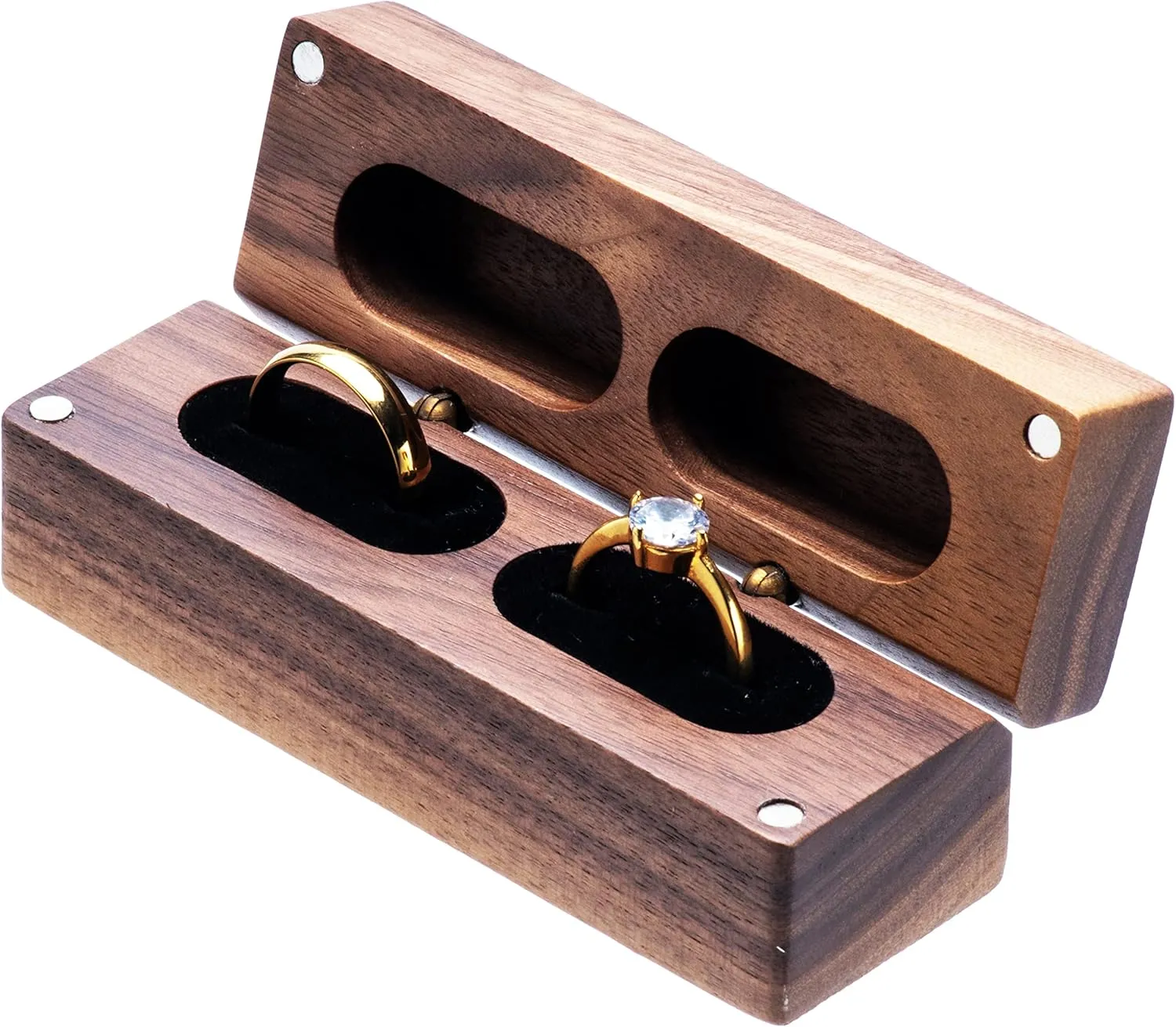 Wooden Double Ring Box for Wedding Ceremony Engagement, Ring Storage Holder Decorative Box for 2 Rings