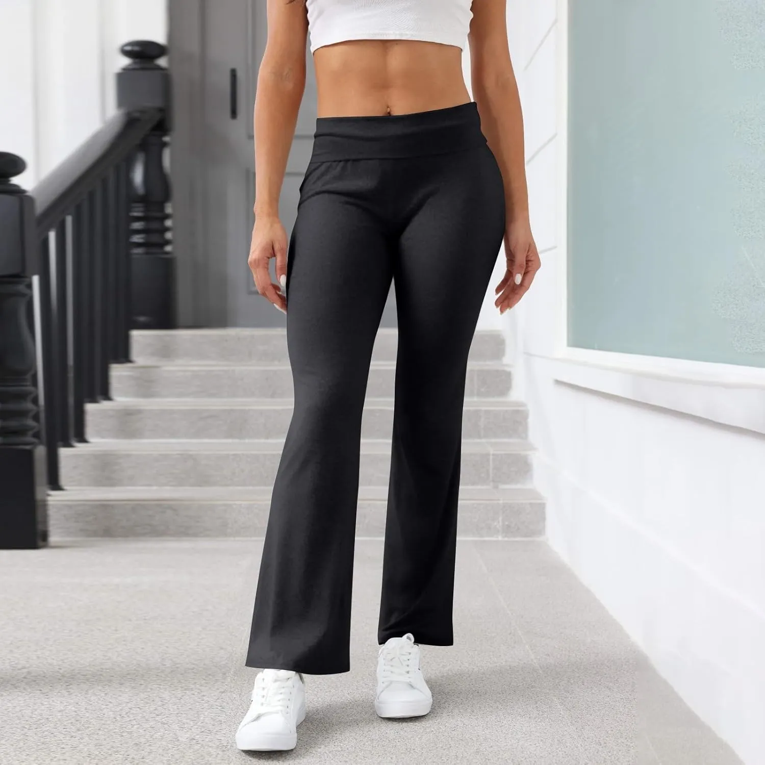 Work Pants Women, High Waisted Yoga Summer Pants Flare Elastic Waist Stretchy Leggings Tummy Control Trousers