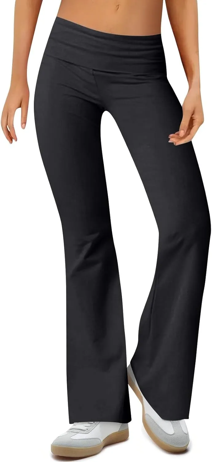 Work Pants Women, High Waisted Yoga Summer Pants Flare Elastic Waist Stretchy Leggings Tummy Control Trousers