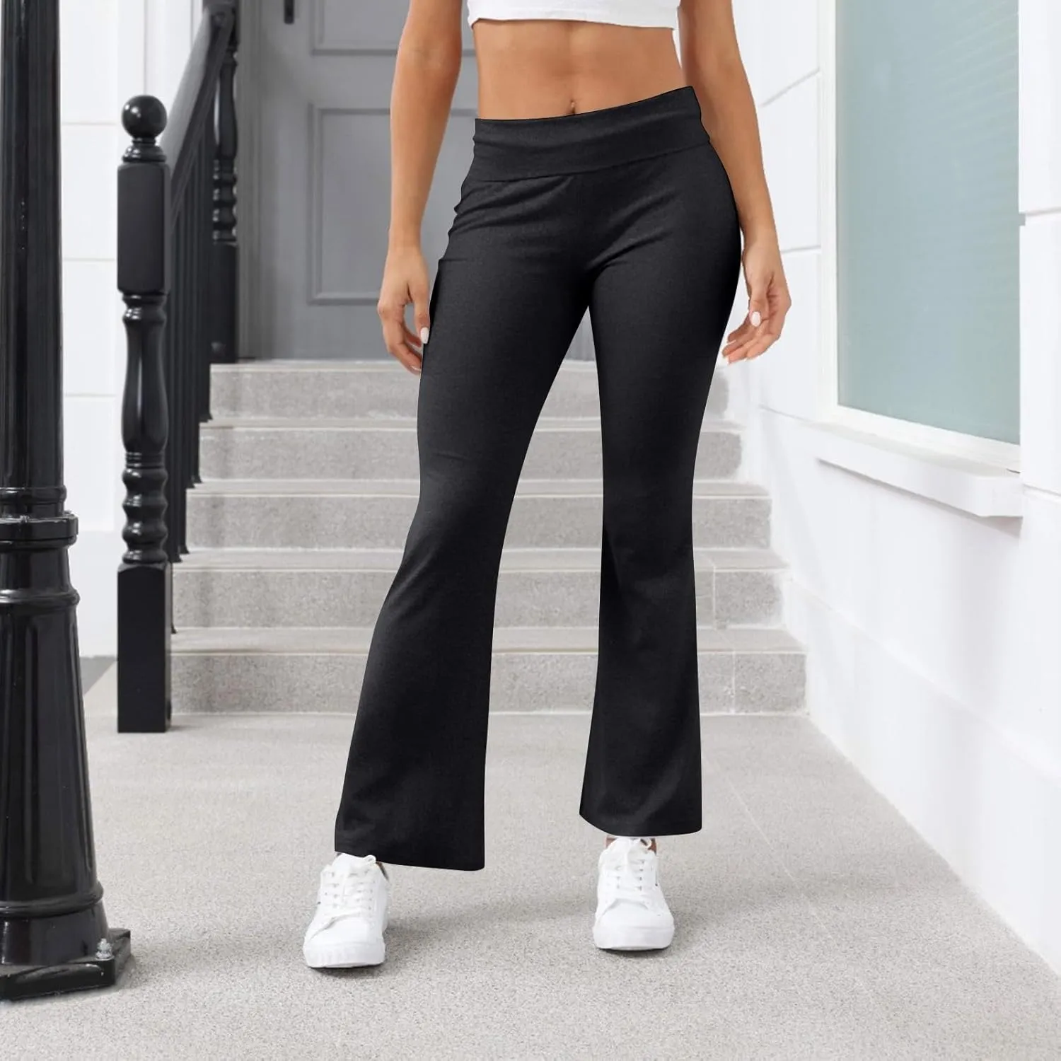 Work Pants Women, High Waisted Yoga Summer Pants Flare Elastic Waist Stretchy Leggings Tummy Control Trousers
