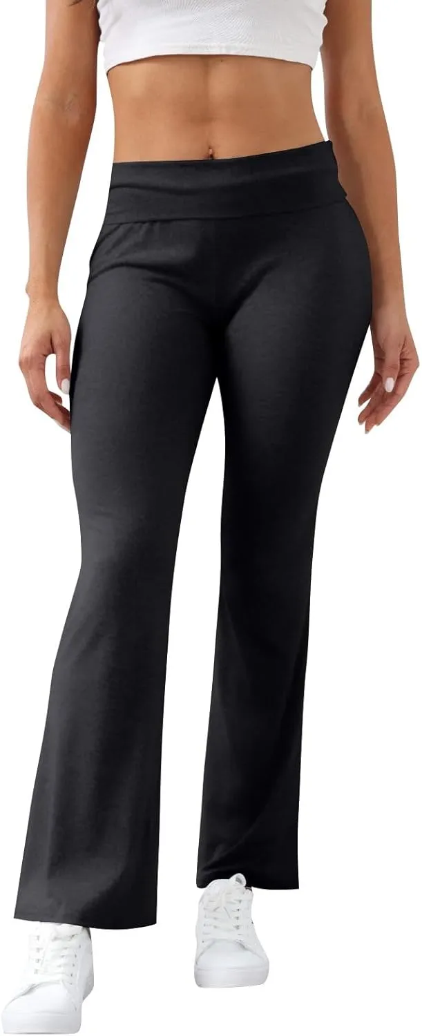 Work Pants Women, High Waisted Yoga Summer Pants Flare Elastic Waist Stretchy Leggings Tummy Control Trousers