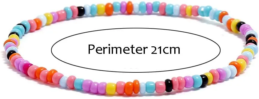 XIJIN 8Pcs Handmade Beaded Anklets for Women Boho Colorful Beads Ankle Bracelets Adjustable Foot Anklet Set