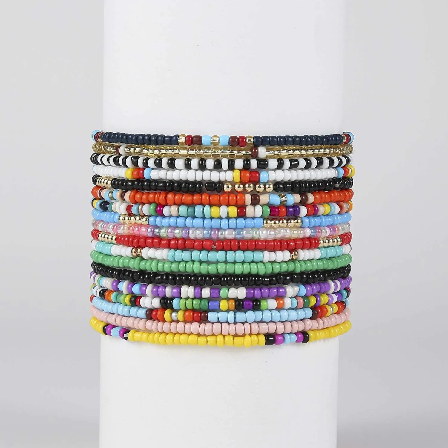 XIJIN 8Pcs Handmade Beaded Anklets for Women Boho Colorful Beads Ankle Bracelets Adjustable Foot Anklet Set