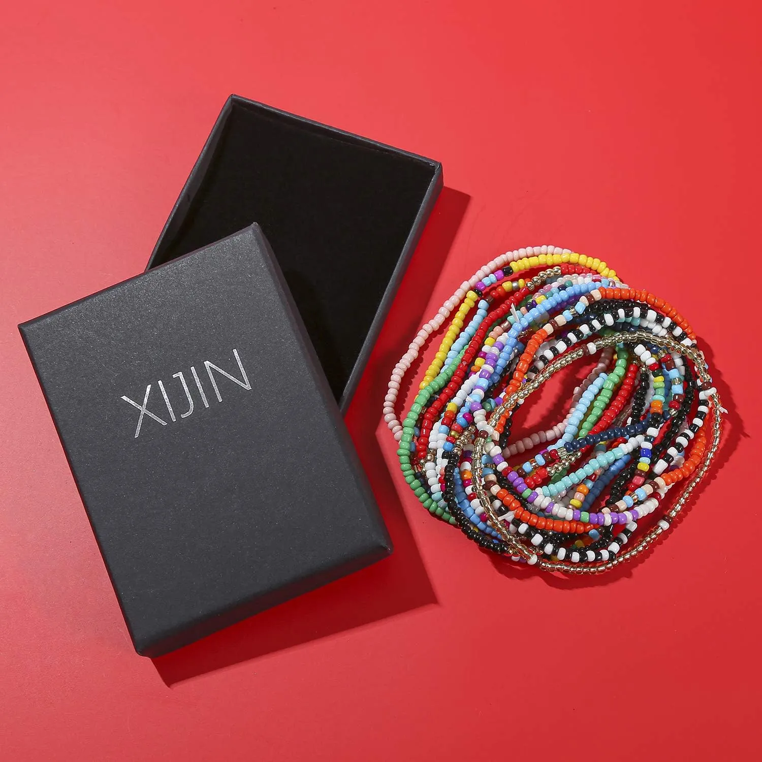 XIJIN 8Pcs Handmade Beaded Anklets for Women Boho Colorful Beads Ankle Bracelets Adjustable Foot Anklet Set