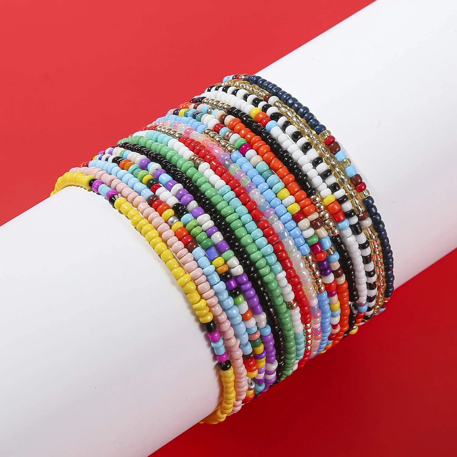 XIJIN 8Pcs Handmade Beaded Anklets for Women Boho Colorful Beads Ankle Bracelets Adjustable Foot Anklet Set