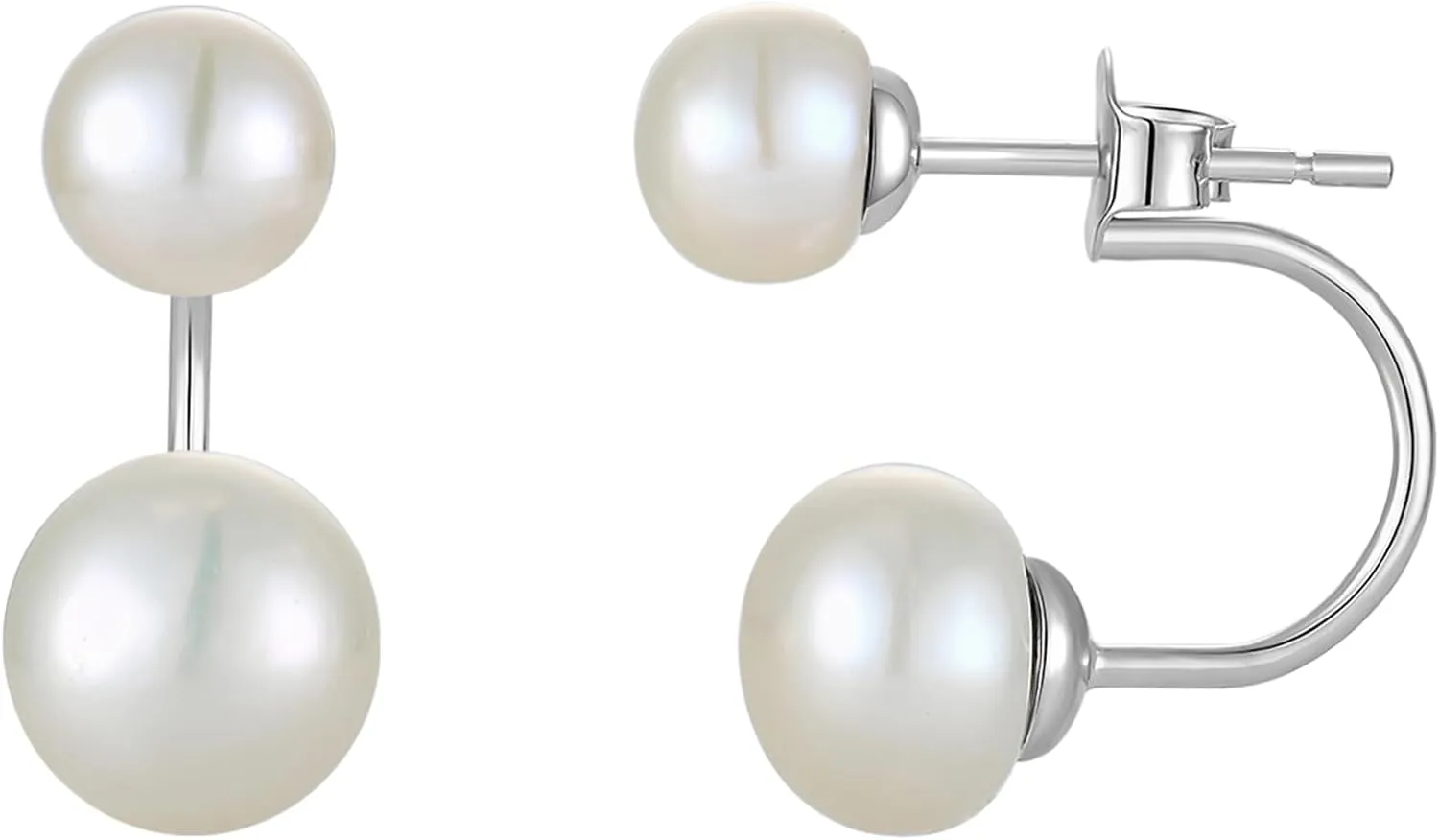 YL Pearl Drop Earrings 925 Sterling Silver Ear Jacket Earring with 7mm/9mm Shell/Freshwater Pearls