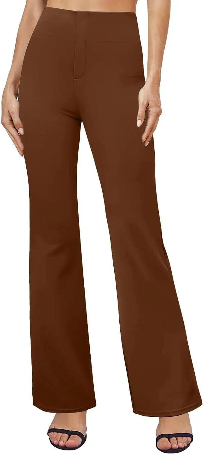 Yoga Dress Pants for Women Bootcut High Waisted Work Pants Stretchy Trousers Pull On Office Slacks with Back Pockets