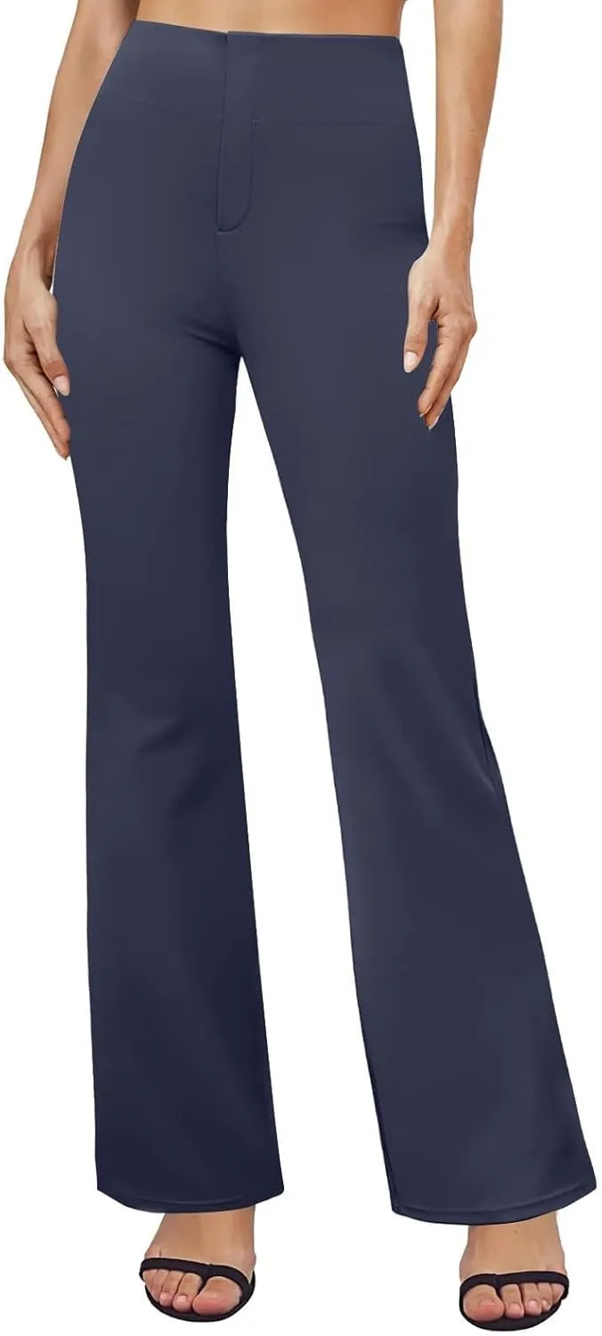 Yoga Dress Pants for Women Bootcut High Waisted Work Pants Stretchy Trousers Pull On Office Slacks with Back Pockets