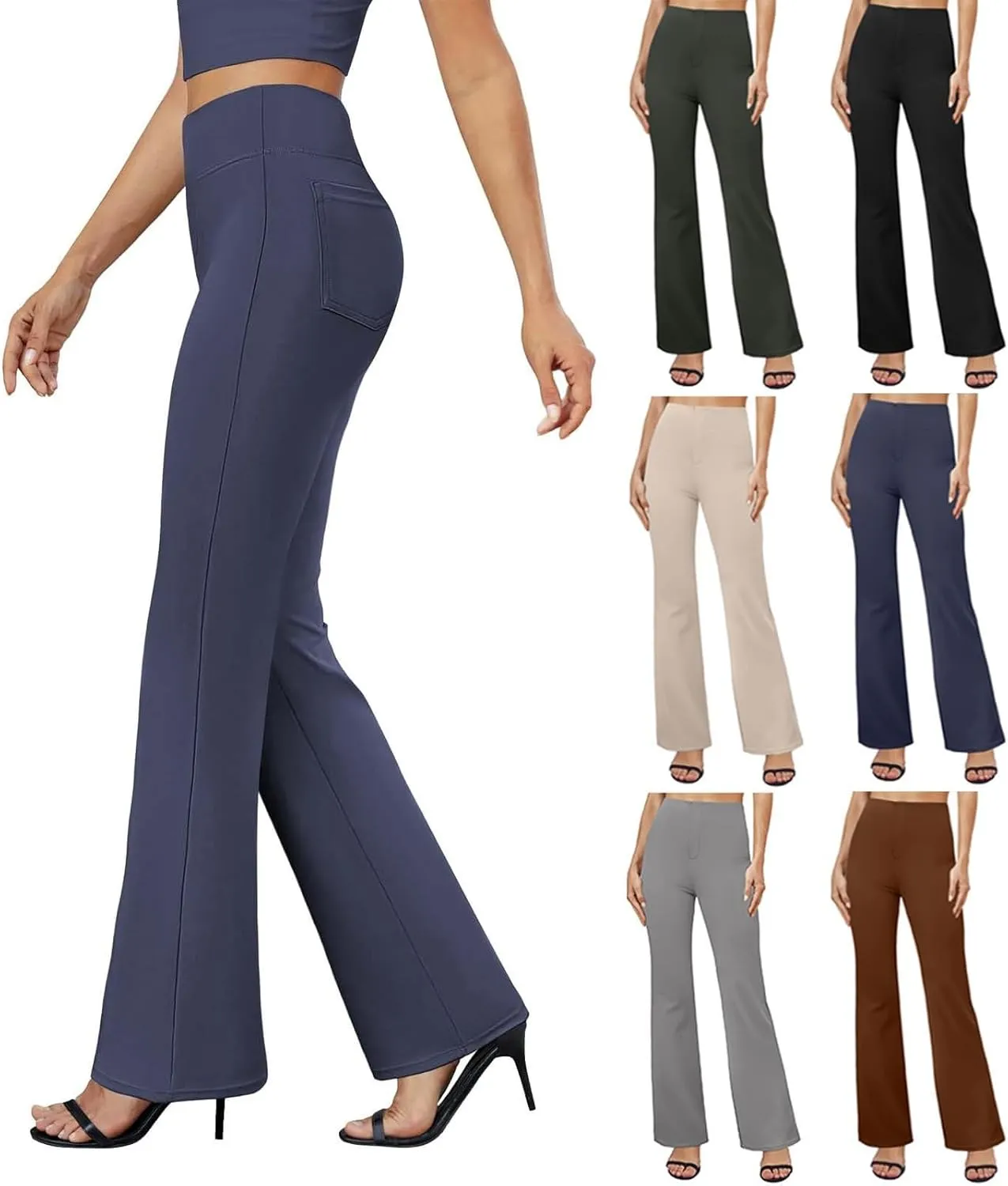 Yoga Dress Pants for Women Bootcut High Waisted Work Pants Stretchy Trousers Pull On Office Slacks with Back Pockets
