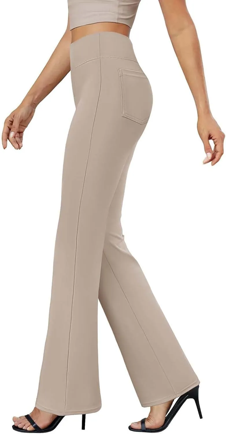 Yoga Dress Pants for Women Bootcut High Waisted Work Pants Stretchy Trousers Pull On Office Slacks with Back Pockets