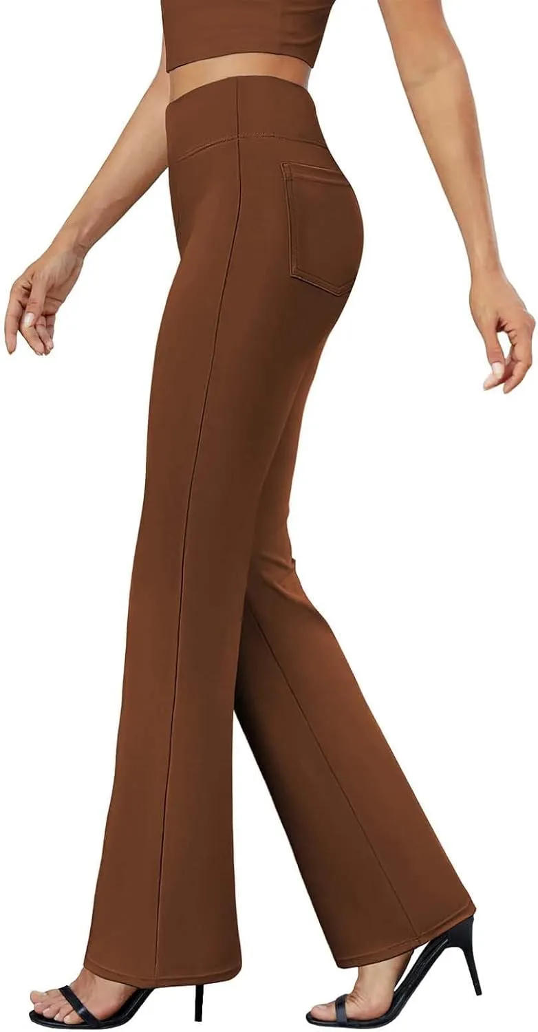 Yoga Dress Pants for Women Bootcut High Waisted Work Pants Stretchy Trousers Pull On Office Slacks with Back Pockets