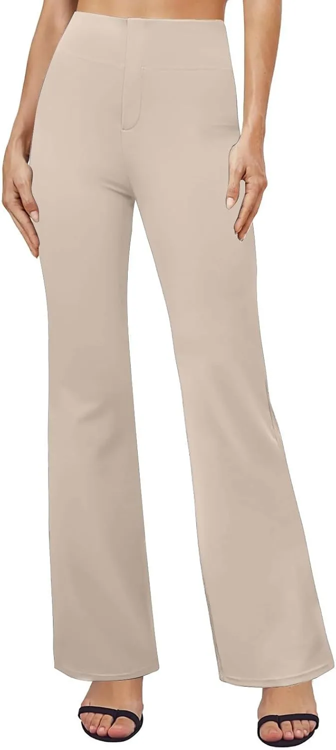 Yoga Dress Pants for Women Bootcut High Waisted Work Pants Stretchy Trousers Pull On Office Slacks with Back Pockets
