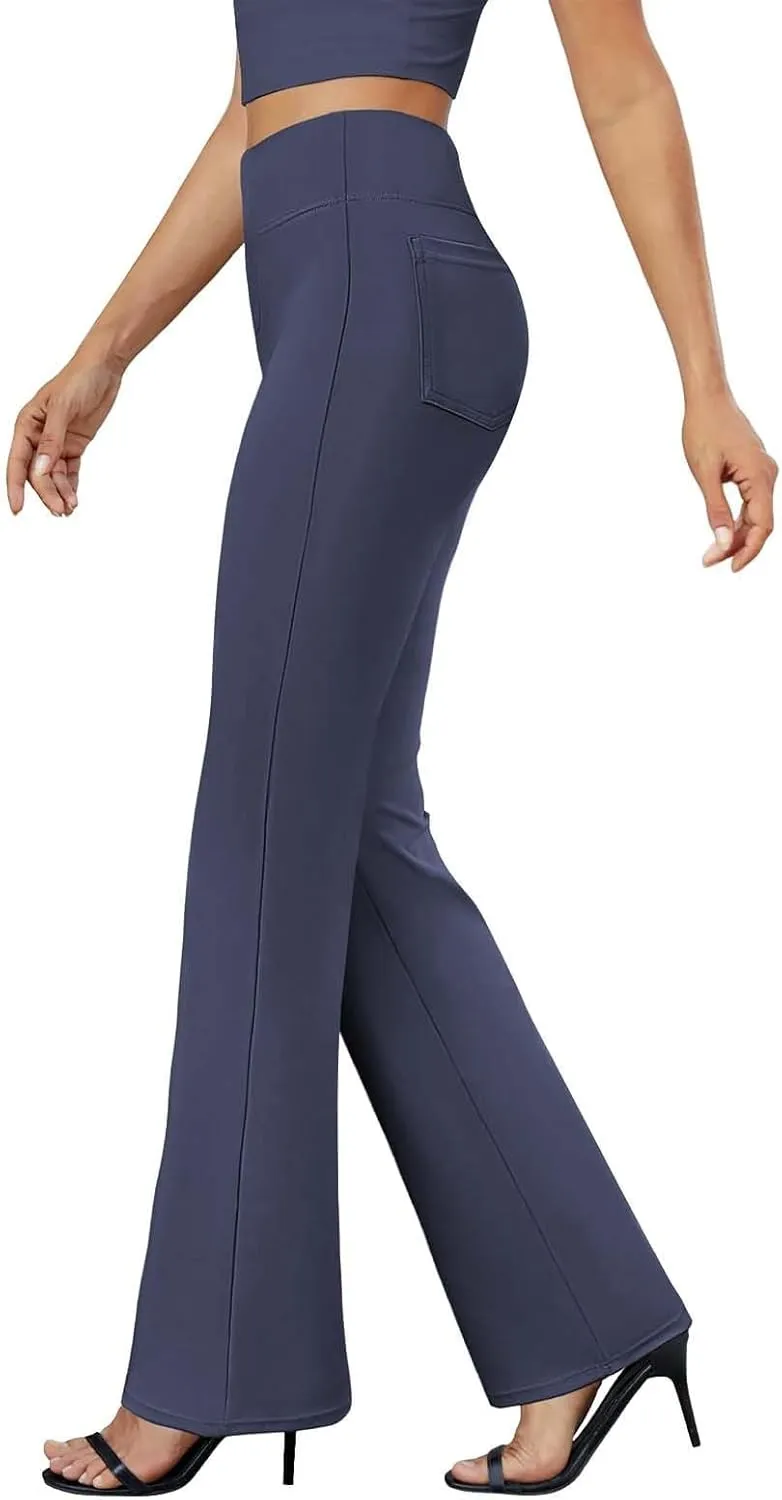 Yoga Dress Pants for Women Bootcut High Waisted Work Pants Stretchy Trousers Pull On Office Slacks with Back Pockets