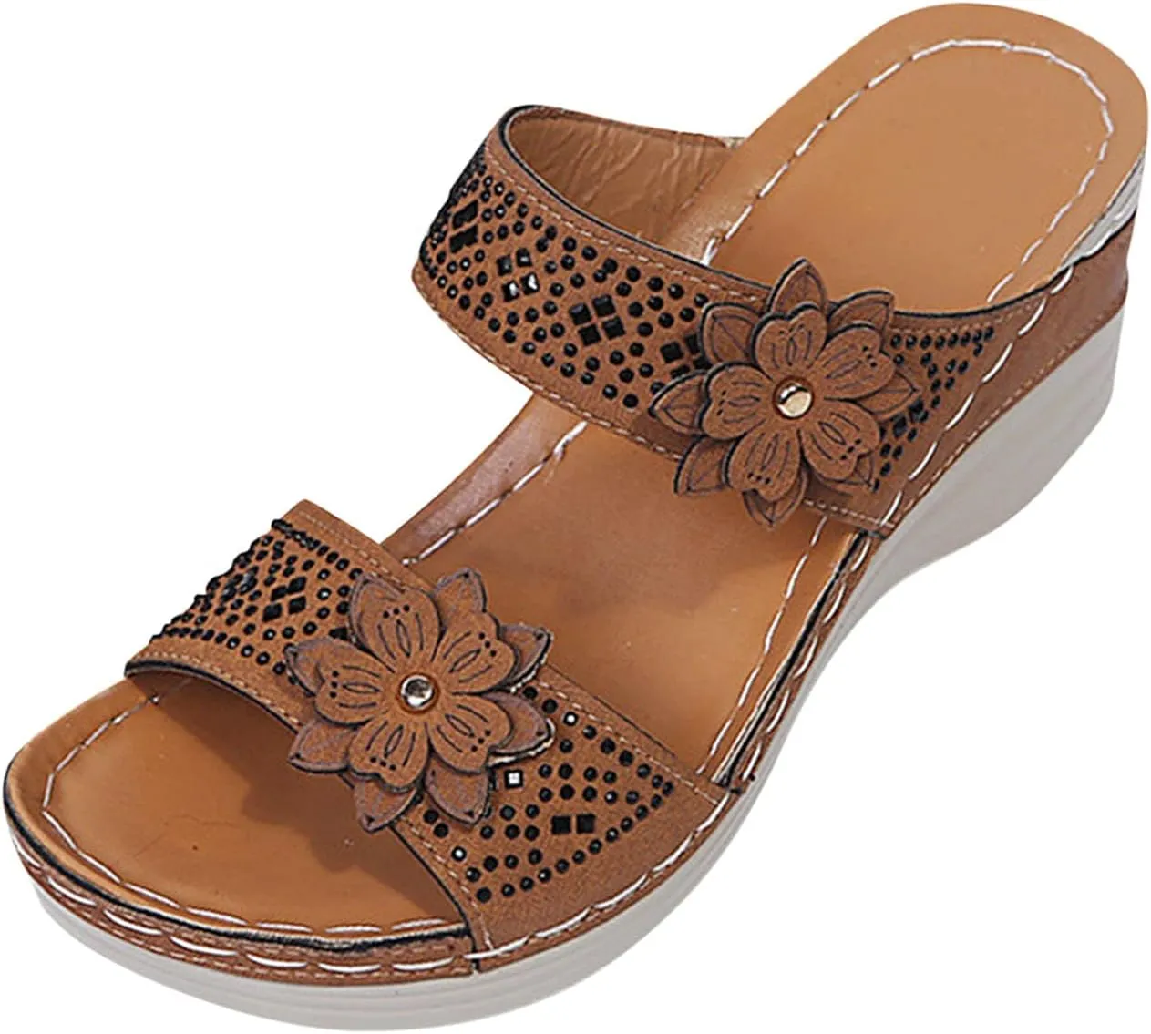 ZSpzx Women's Orthotic Cushion Sandals Foot Arch Support Plantar Fasciitis Bunion Open Toe Wedge Slide Flowers Comfortable Dressy Summer Casual Womens Shoes Orthopedic Non Slip-on Outdoor Slides