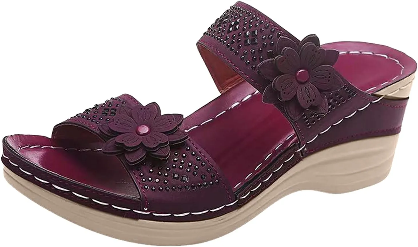 ZSpzx Women's Orthotic Cushion Sandals Foot Arch Support Plantar Fasciitis Bunion Open Toe Wedge Slide Flowers Comfortable Dressy Summer Casual Womens Shoes Orthopedic Non Slip-on Outdoor Slides